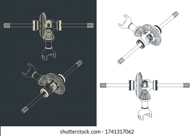 Ilustración vectorial estilizada de dibujos diferenciales de engranajes