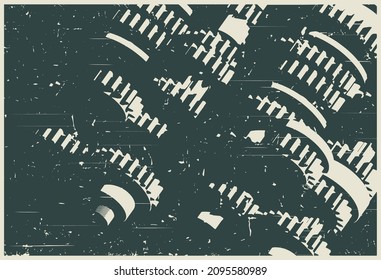 Stylized vector illustration of gearbox mechanisms close up retro poster style