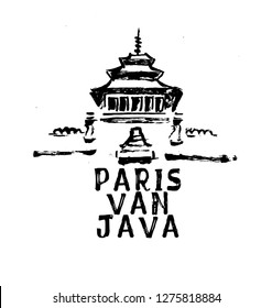 Stylized Vector Illustration of Gedung sate landmark symbol. Historical building in bandung, west java.  Illustrated using dry brush style