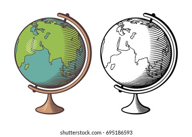 Stylized vector illustration of globe. Outline and colored version 