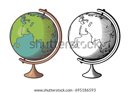 Stylized vector illustration of globe. Outline and colored version 