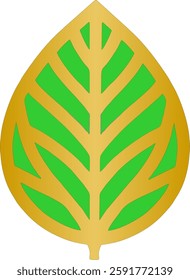 A stylized vector illustration of a golden-bordered green leaf, representing nature, sustainability, eco-friendliness, and organic growth. Perfect for environmental, botanical, and wellness themes.