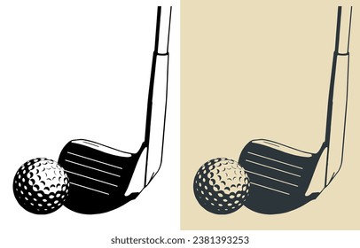 Ilustración vectorial estilizada de un club de golf y cierre de una pelota