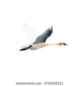 Ilustração vetorial estilizada de um cisne gracioso em voo. Perfeito para a natureza, vida selvagem, projetos elegantes ou conteúdo educacional.