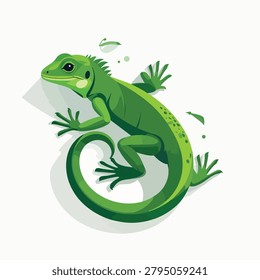 A stylized vector illustration of a green iguana lizard featuring a curled tail and sharp claws in a modern graphic art style.