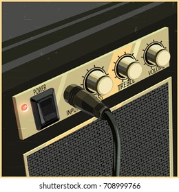 Stylized vector illustration of a guitar amplifier in retro style