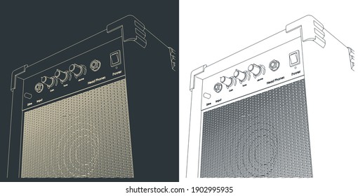 Stylized vector illustration of Guitar combo amplifier sketches