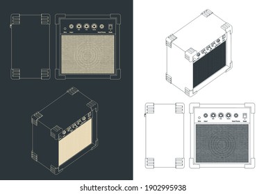 Stylized vector illustration of Guitar combo amplifier drawings