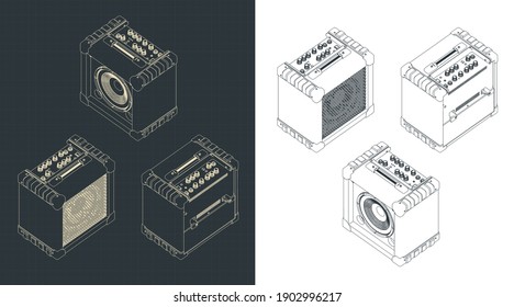 Stylized vector illustration of Guitar combo amplifier drawings