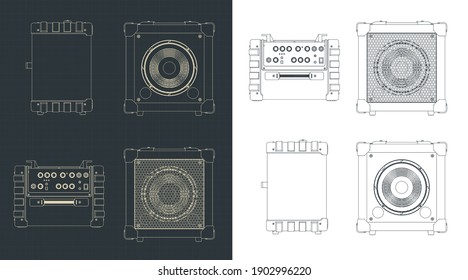 Stylized vector illustration of Guitar combo amplifier drawings