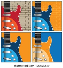 Stylized vector illustration of guitars in different color interpretations