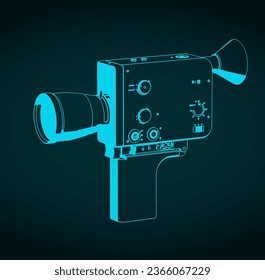 Ilustración vectorial estilizada de la cámara de cine vintage portátil