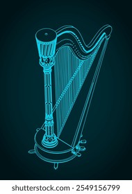 Stylized vector illustration of harp. Traditional classical instrument