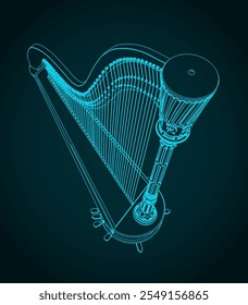 Stylized vector illustration of harp. Traditional classical instrument