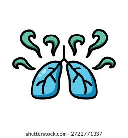 Ilustración vectorial estilizada de pulmones sanos con aire arremolinado, que simboliza la respiración limpia, la salud y la vitalidad. Ideal para conceptos médicos y de bienestar.