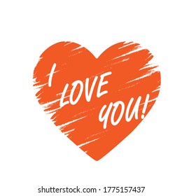 Stylized vector illustration of a heart with the words I LOVE YOU, for t-shirts, banner stickers and theme design, isolated on a white background