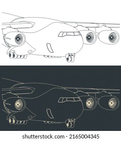 Stylized vector illustration of heavy cargo aircraft close up
