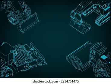 Stilisierte Vektorgrafik der Zusammensetzung schwerer Baumaschinen