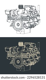 Stylized vector illustration of heavy duty marine diesel engine