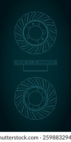 Stylized vector illustration of a heavy duty brake disc blueprints