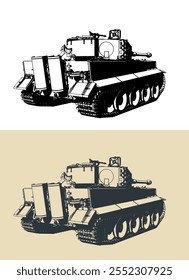 Stilisierte Vektorgrafik eines schweren deutschen Panzers aus dem Zweiten Weltkrieg Tiger