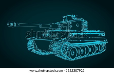 Stylized vector illustration of a heavy German tank from World War II, the Tiger