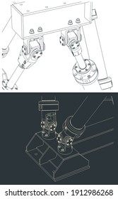 Stylized vector illustration of hexapod mechanism drawings close-up
