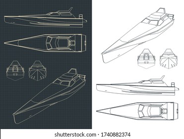 Stylized vector illustration high speed boat drawings