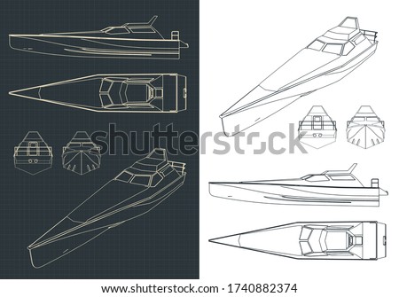 Stylized vector illustration high speed boat drawings