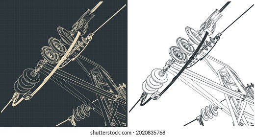 Stylized vector illustration of a high voltage line close up