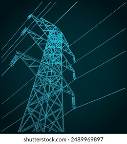 Stylized vector illustration of high-voltage electric pole with wires