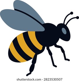 Stylized vector illustration of a honeybee in flight with honeybee pollinator wildlife entomology creature arthropod