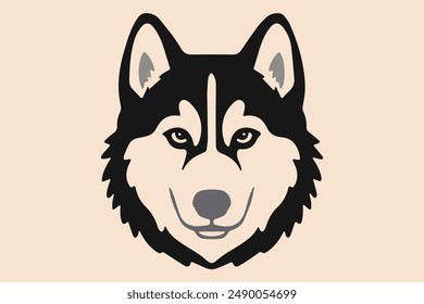 Stylized vector illustration of a Husky dog face. Perfect for logos, mascots, and graphic design projects. Clean lines and high quality make it ideal for professional and personal use.