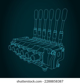 Ilustración vectorial estilizada de la válvula de control direccional hidráulica