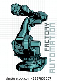Stylized vector illustration of industrial robotic arm for automated production