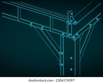 Ilustración vectorial estilizada del plano isométrico del haz de acero a las conexiones de haz