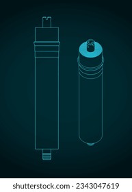 Stylized vector illustration of isometric blueprint of a reverse osmosis membrane