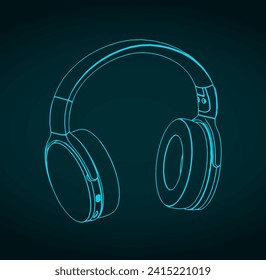 Ilustración vectorial estilizada de planos isométricos de audífonos inalámbricos