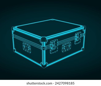 Stylized vector illustration of isometric blueprint of road case for stage equipment