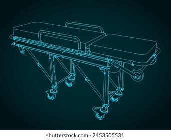 Stylized vector illustration of isometric blueprint of stretchers for ambulances and rescue vehicles