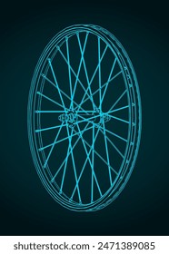 Stylized vector illustration of isometric blueprint of bicycle rim