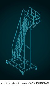 Stylized vector illustration of isometric blueprint of a mobile work platform