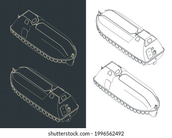 Stylized vector illustration of isometric blueprints of Lifeboat