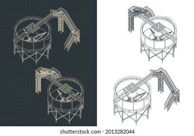 Stilisierte Vektorgrafik isometrischer Entwürfe von Bergbaudickentankern