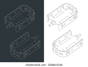 Stylized vector illustration of isometric blueprints of bike pedal