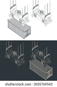 Ilustración vectorial estilizada de planos isométricos del difusor del contenedor de bloqueo automático