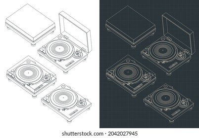 Ilustración vectorial estilizada de planos isométricos de vinilo transformable