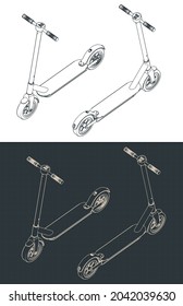 Ilustración vectorial estilizada de planos isométricos de la motocicleta eléctrica