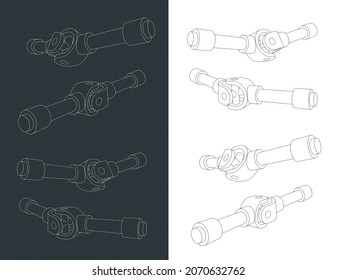 Stilisierte Vektorgrafik isometrischer Entwürfe universeller Gelenkmechanismen