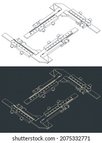 Stylized vector illustration of isometric blueprints of analog stainless steel gear tooth vernier caliper